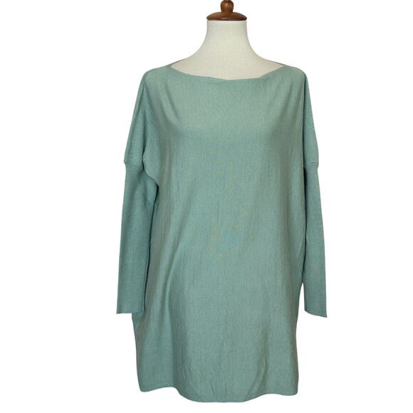 Mint Pastel Green Boxy Mini Sweater Dress MEDIUM Knit Soft Oversized Cotton - Picture 1 of 5